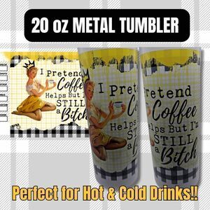 Vintage Coffee Mug Hot or Cold 20oz Skinny Tumbler with Straw & Lid Retro Pinup